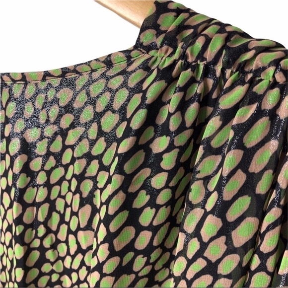 Nocturne Mini Wrap Dress Printed Size 42 Green Long Sleeve Elastic Waist - Picture 6 of 11